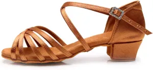 JUODVMP Silk Fabric Latin Dance Shoes for Girls Latin Ballroom Dance Shoes Girls with Diamond Buckle,Model US-TL-LP-ZSZK