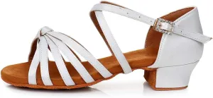 JUODVMP Silk Fabric Latin Dance Shoes for Girls Latin Ballroom Dance Shoes Girls with Diamond Buckle,Model US-TL-LP-ZSZK