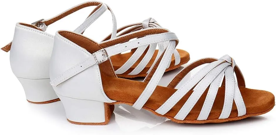 JUODVMP Silk Fabric Latin Dance Shoes for Girls Latin Ballroom Dance Shoes Girls with Diamond Buckle,Model US-TL-LP-ZSZK