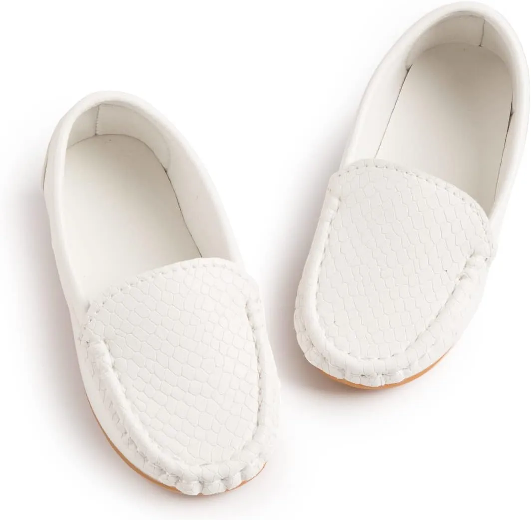 Kannior Boys Girls Leather Loafers Slip-On Texture Flats Boat Dress Moccasin Schooling Daily Walking Shoes(Toddler/Little Kids)