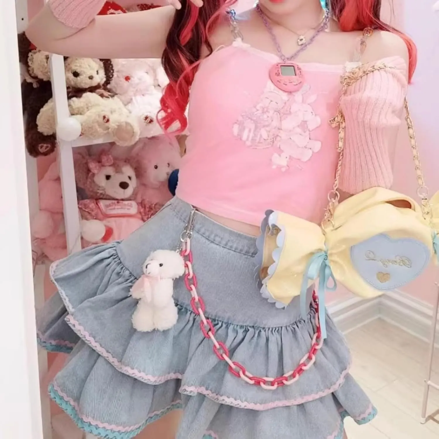 Kawaii Denim Ruffle Mini Skater High Waisted Y2k Cute Layered Trendy Casual Jean Summer Skirts