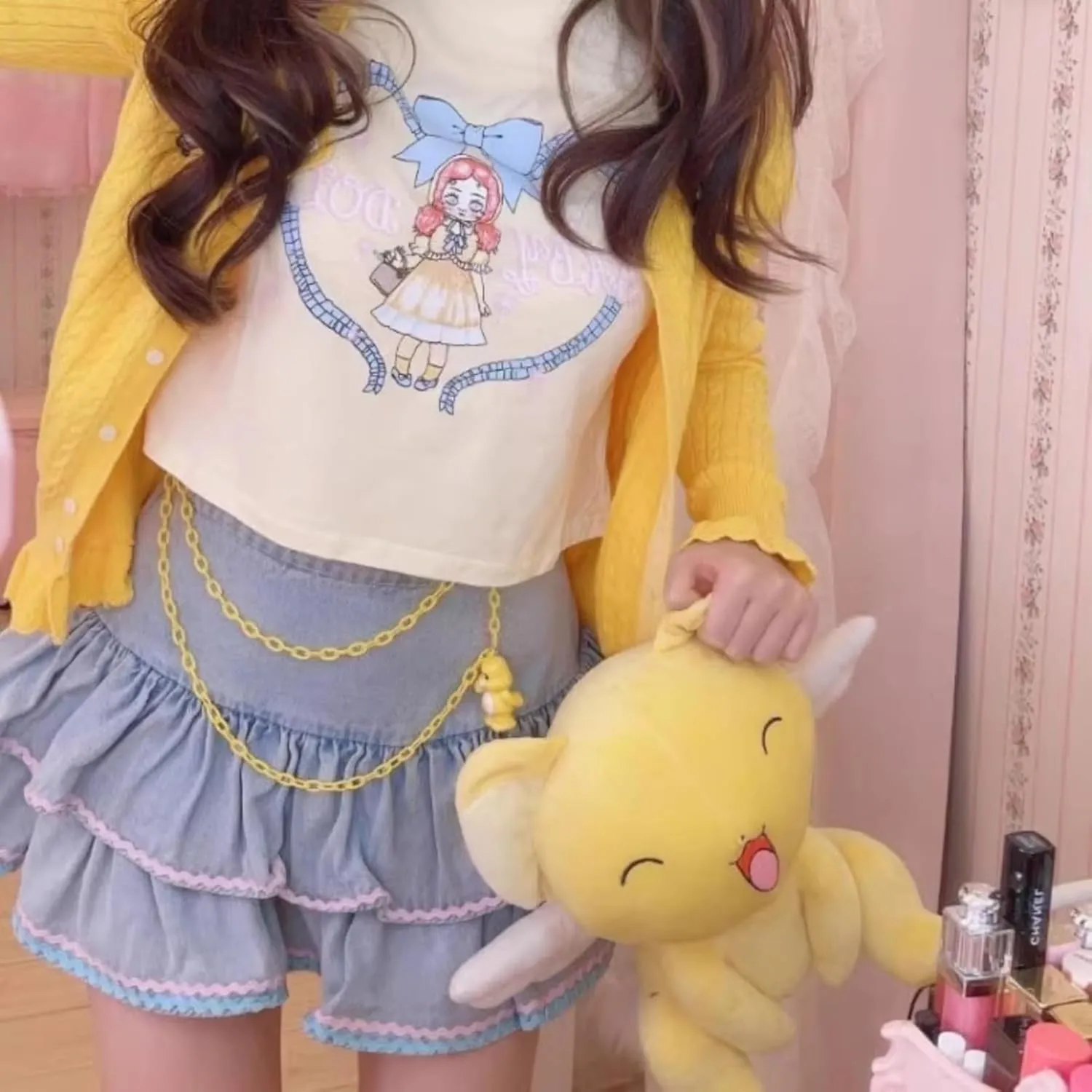 Kawaii Denim Ruffle Mini Skater High Waisted Y2k Cute Layered Trendy Casual Jean Summer Skirts