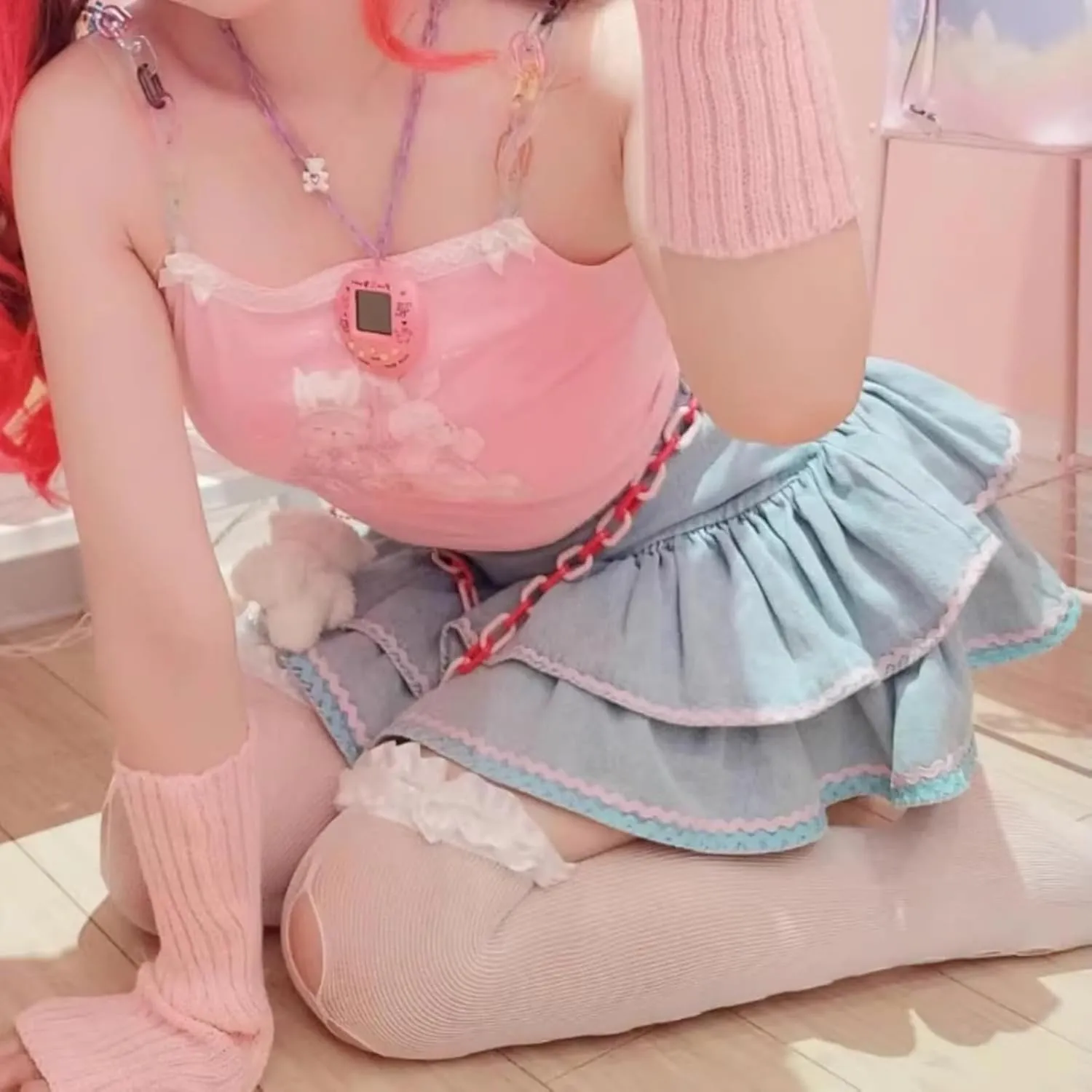 Kawaii Denim Ruffle Mini Skater High Waisted Y2k Cute Layered Trendy Casual Jean Summer Skirts
