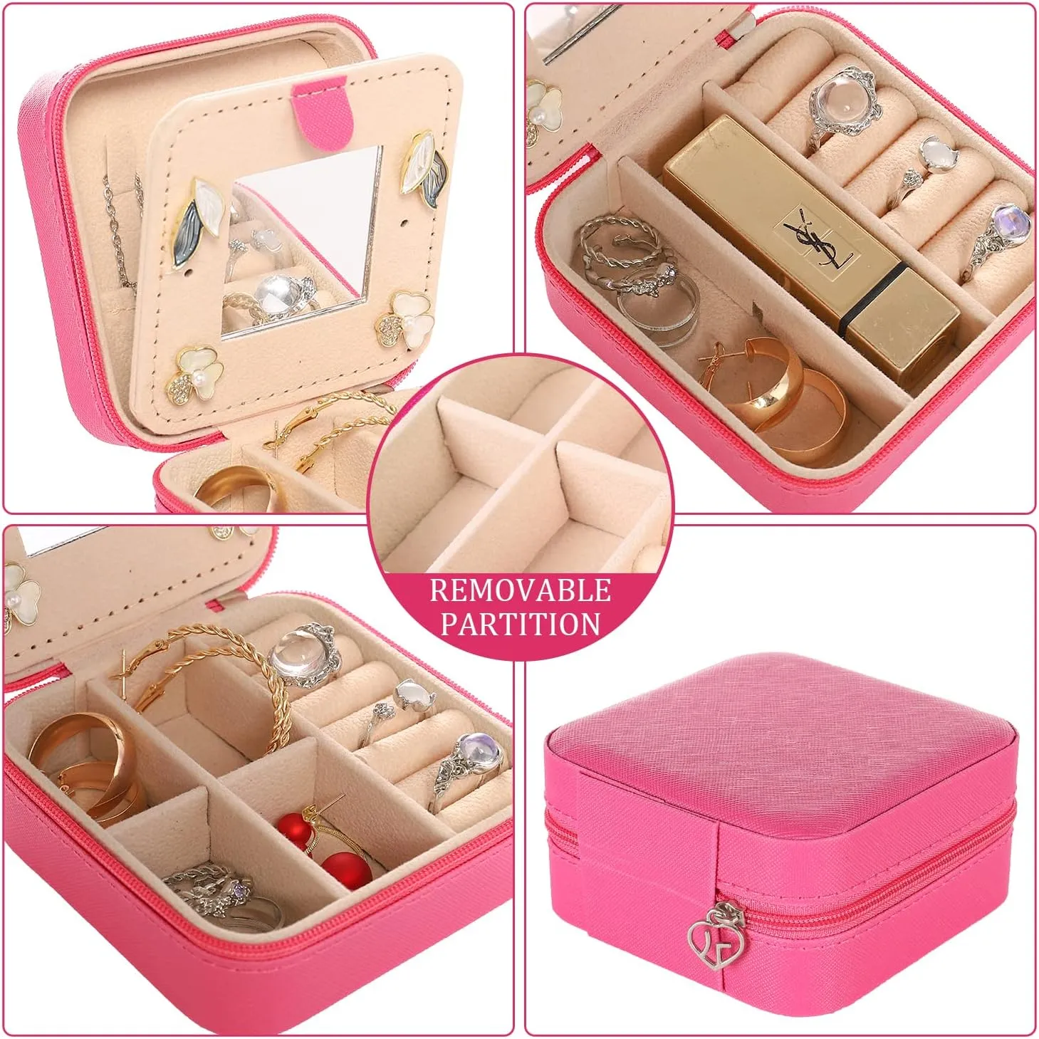 KElofoN Travel Jewelry Case & Box - Small Jewelry Organizer for Girls & Women with Mirror (Rosy)