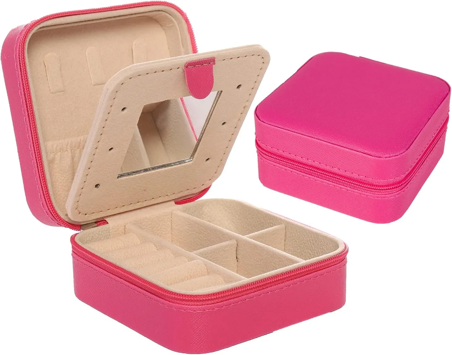 KElofoN Travel Jewelry Case & Box - Small Jewelry Organizer for Girls & Women with Mirror (Rosy)