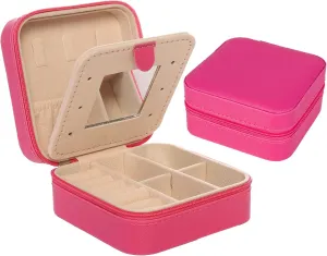 KElofoN Travel Jewelry Case & Box - Small Jewelry Organizer for Girls & Women with Mirror (Rosy)