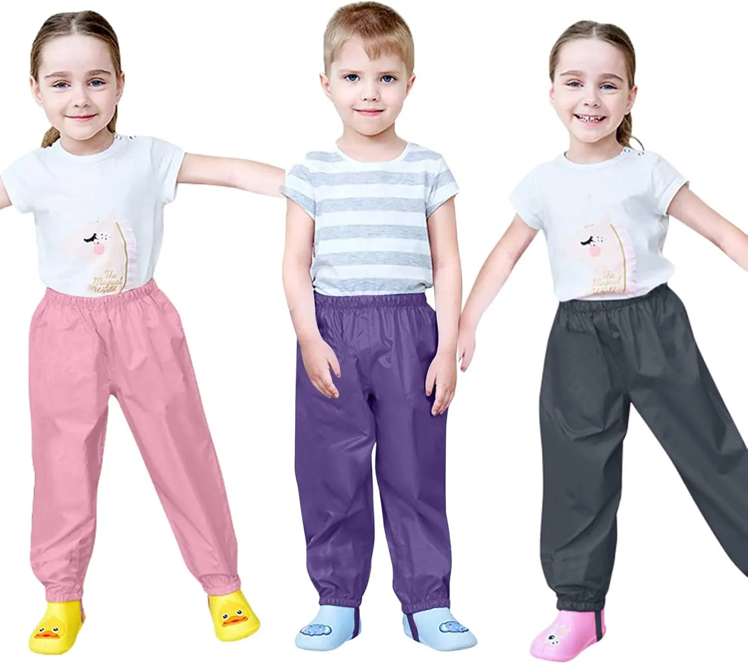 Kids Clothes Toddler Waterproof Rain Pants Dirty Proof Windbreak Cute Outwear Mud Pants for Boys Girls
