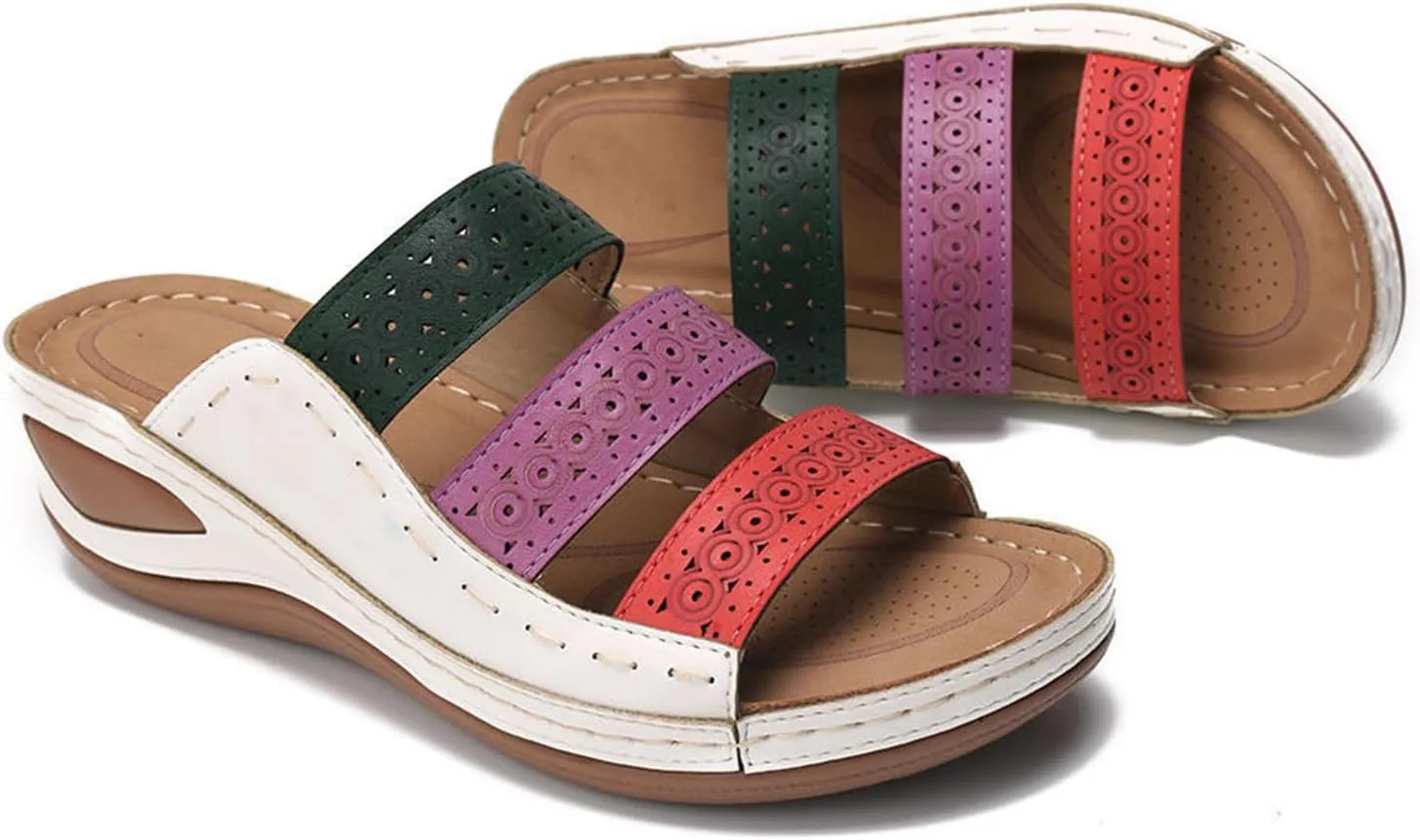 Ladmiple Sandals Women Wedge Slip On Comfort Orthotic Walking Slides Open Toe Arch Support Summer Orthopedic Flip Flops