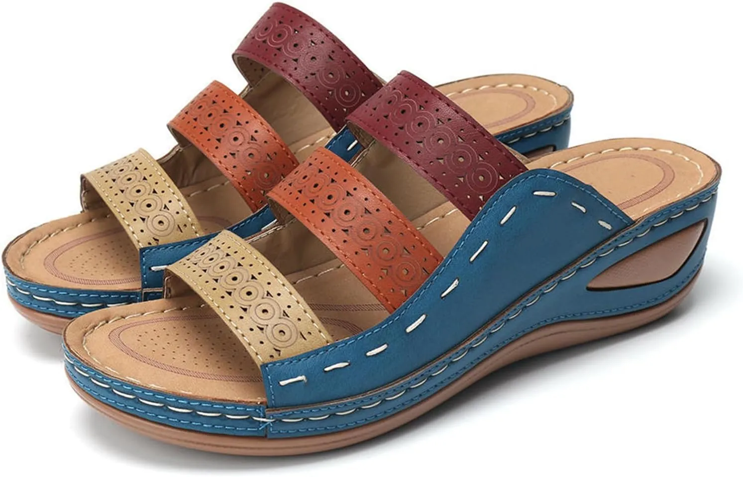 Ladmiple Sandals Women Wedge Slip On Comfort Orthotic Walking Slides Open Toe Arch Support Summer Orthopedic Flip Flops