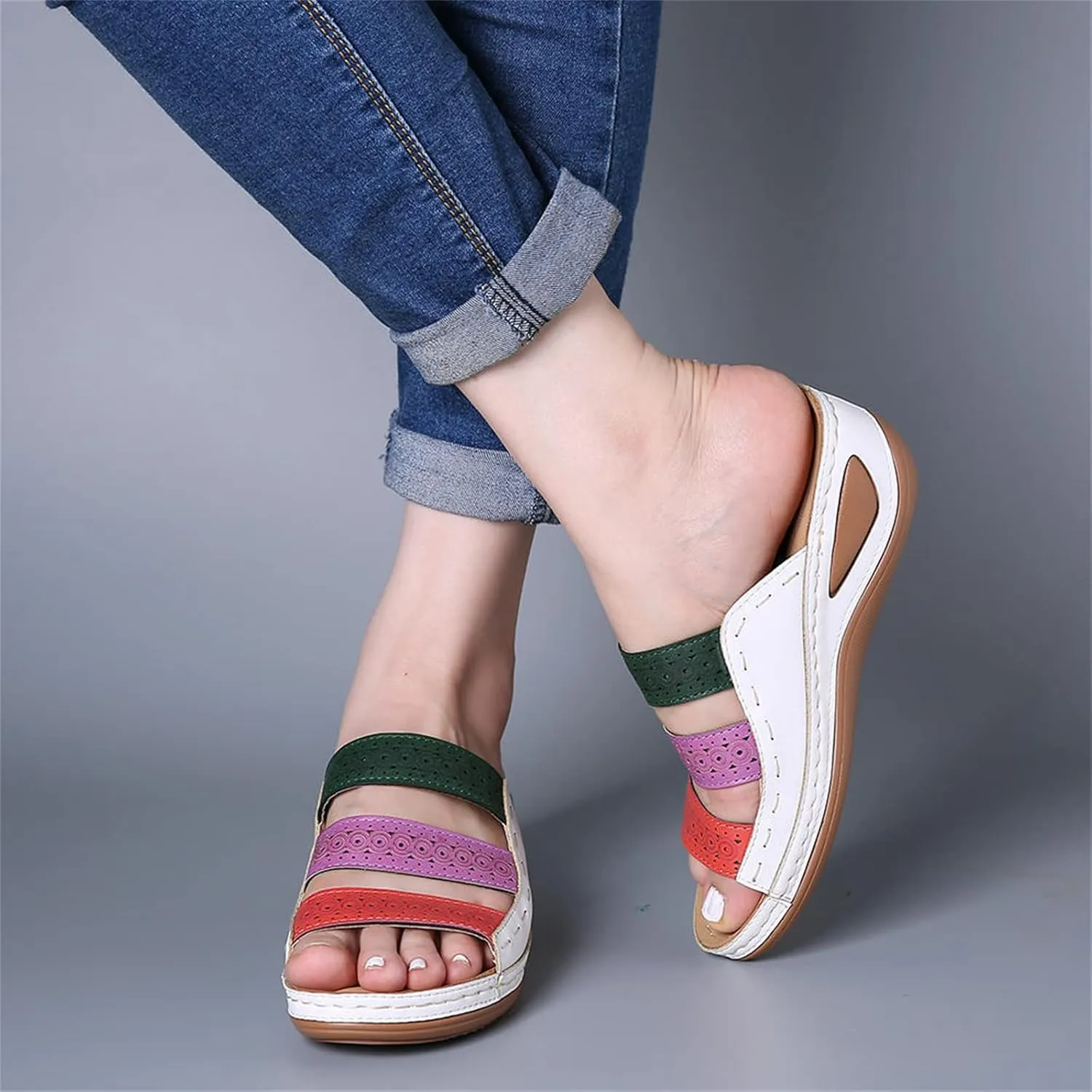 Ladmiple Sandals Women Wedge Slip On Comfort Orthotic Walking Slides Open Toe Arch Support Summer Orthopedic Flip Flops