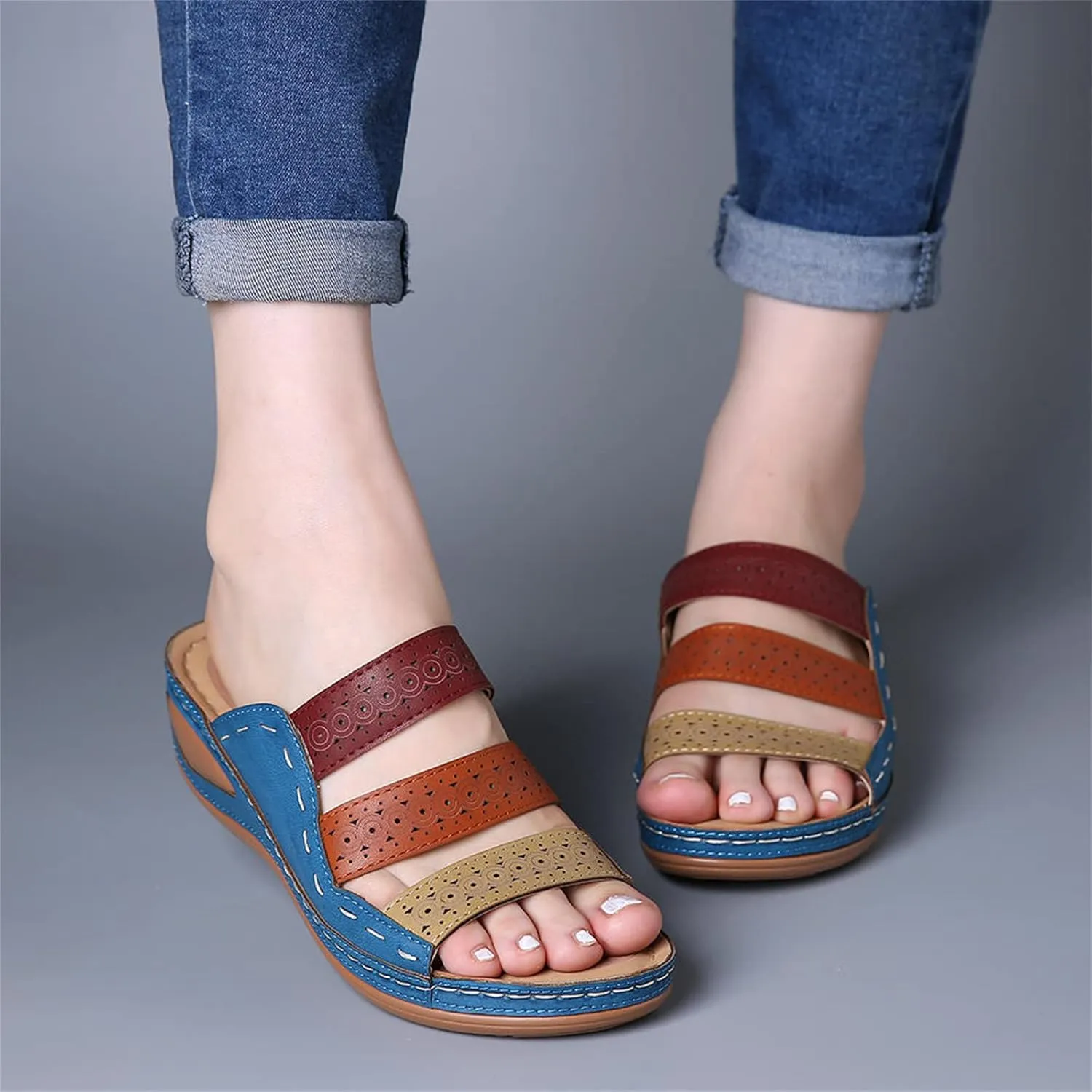Ladmiple Sandals Women Wedge Slip On Comfort Orthotic Walking Slides Open Toe Arch Support Summer Orthopedic Flip Flops