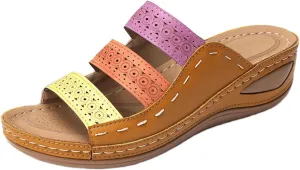 Ladmiple Sandals Women Wedge Slip On Comfort Orthotic Walking Slides Open Toe Arch Support Summer Orthopedic Flip Flops