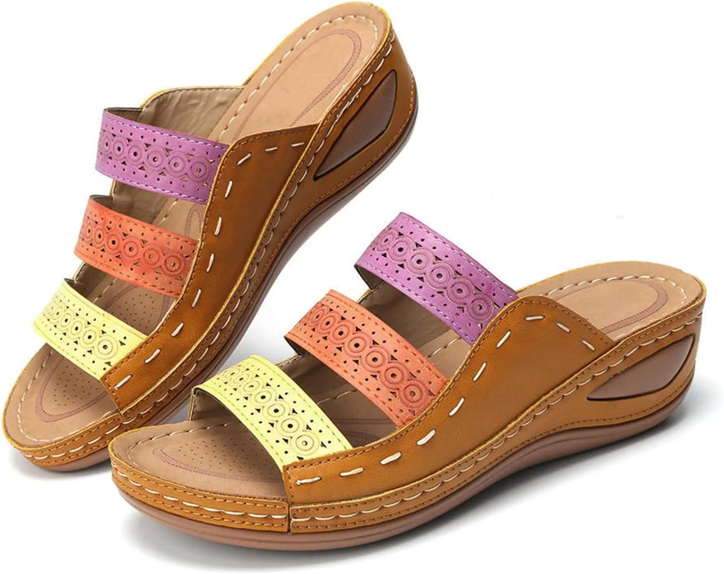 Ladmiple Sandals Women Wedge Slip On Comfort Orthotic Walking Slides Open Toe Arch Support Summer Orthopedic Flip Flops