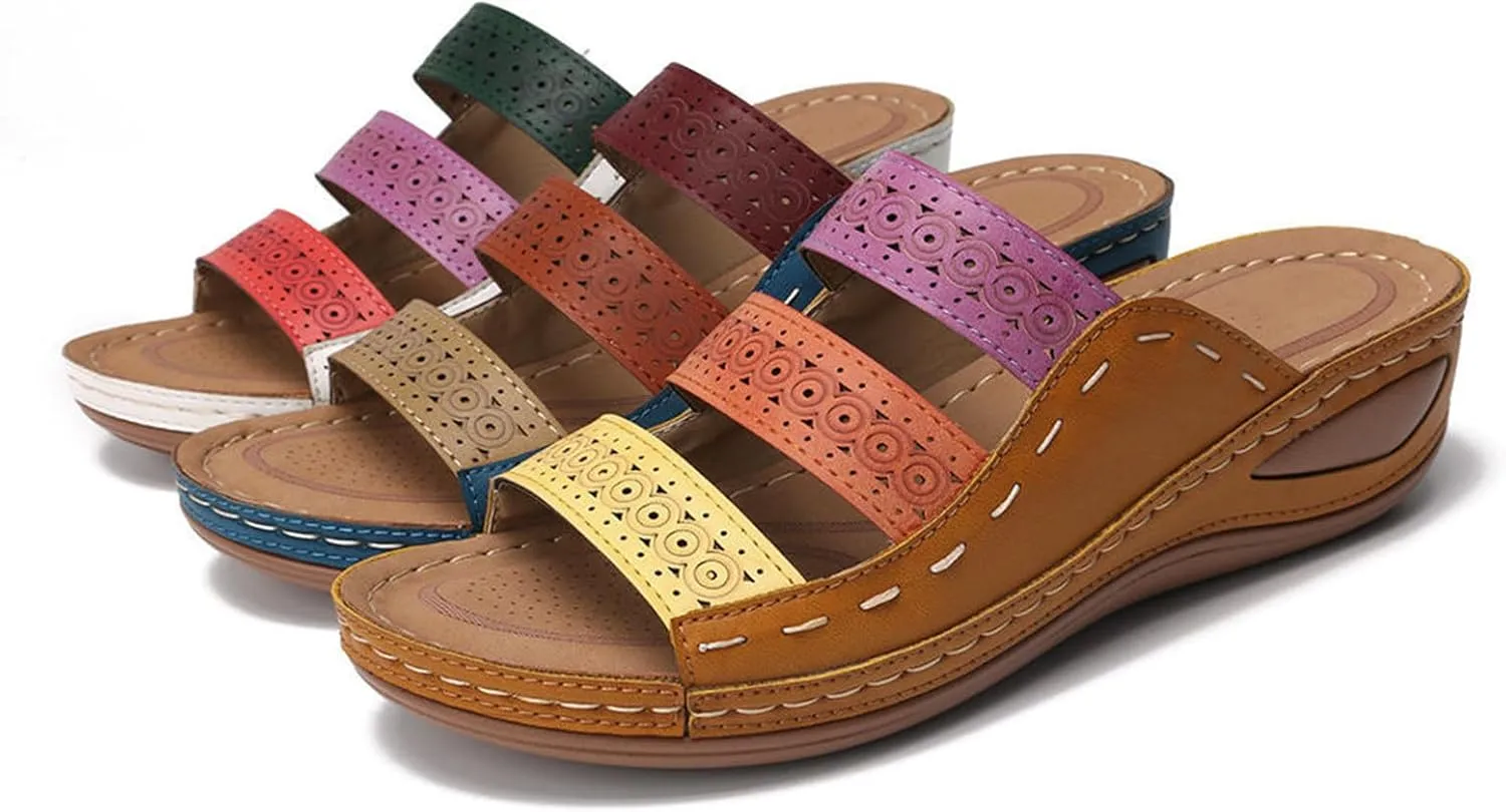 Ladmiple Sandals Women Wedge Slip On Comfort Orthotic Walking Slides Open Toe Arch Support Summer Orthopedic Flip Flops