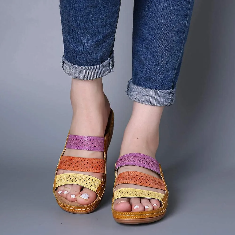 Ladmiple Sandals Women Wedge Slip On Comfort Orthotic Walking Slides Open Toe Arch Support Summer Orthopedic Flip Flops