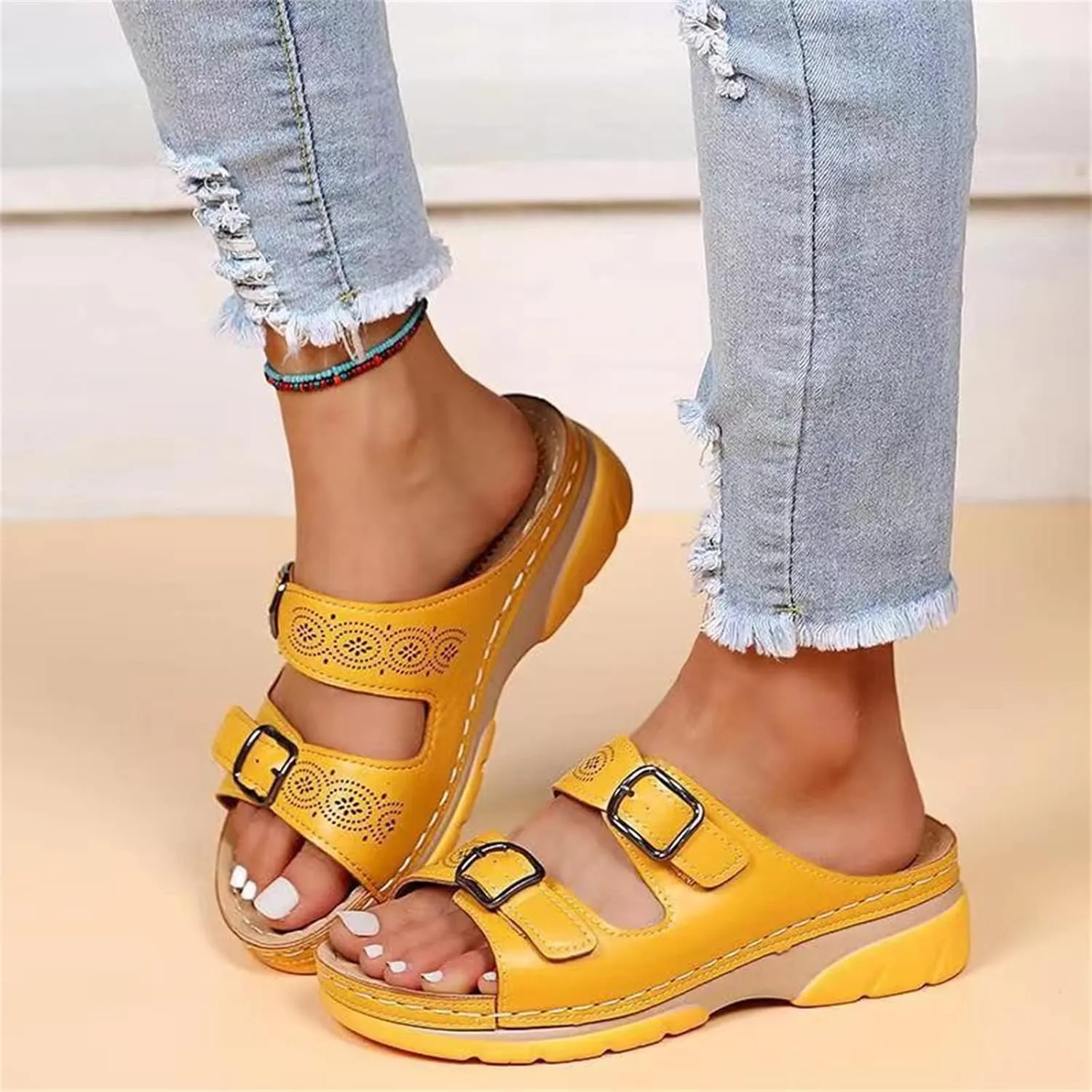 Ladmiple Sandals Women Wedge Slip On Comfort Walking Orthopedic Flip Flops Dressy Summer Orthotic Slides with Arch Support