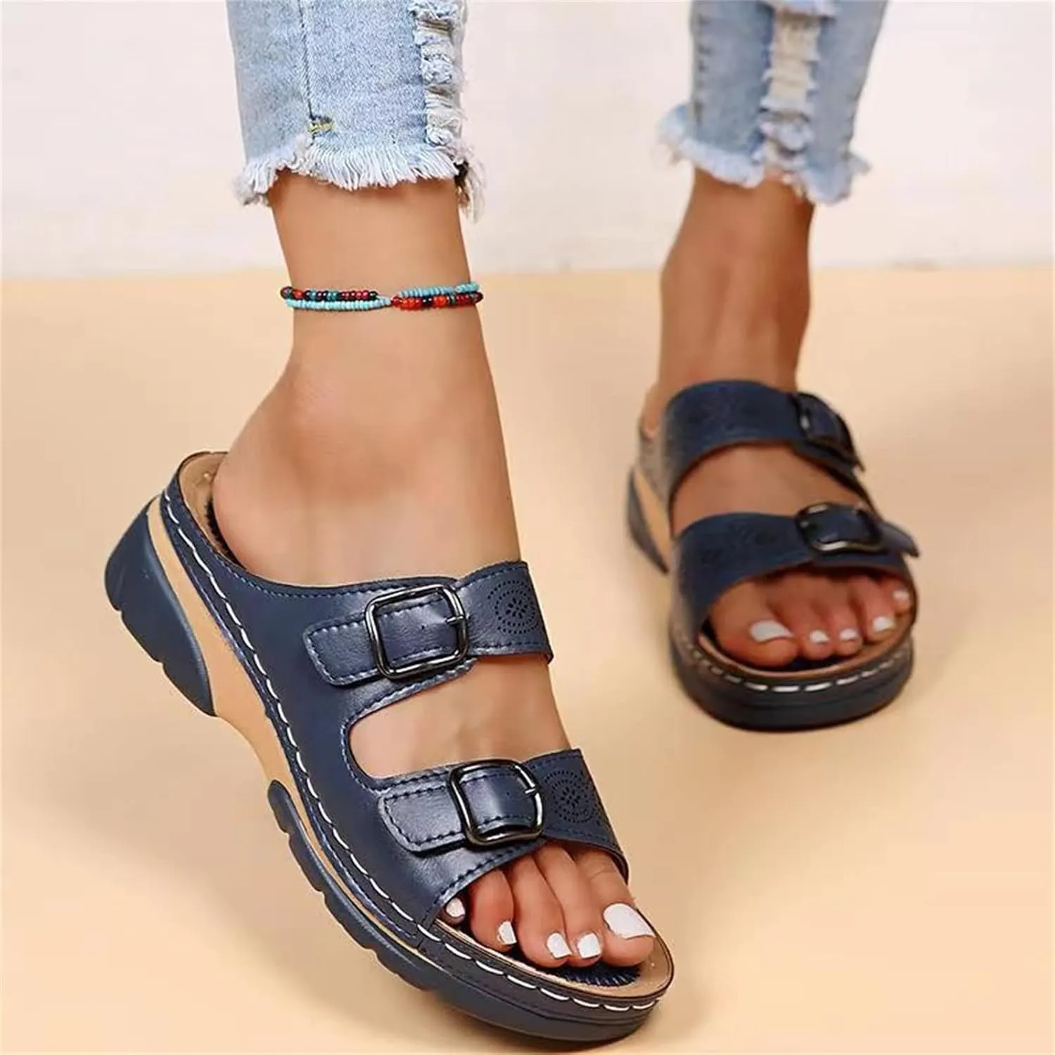 Ladmiple Sandals Women Wedge Slip On Comfort Walking Orthopedic Flip Flops Dressy Summer Orthotic Slides with Arch Support