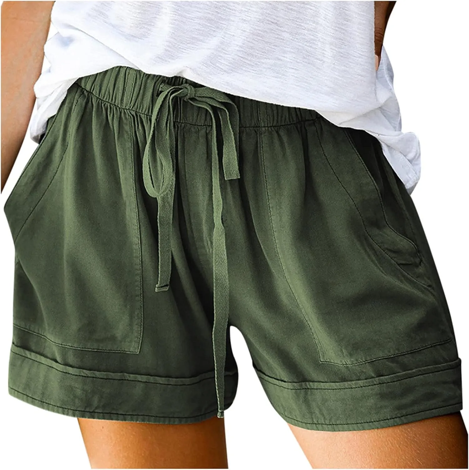 LCMTWX Flowy Shorts Waist Pants Shorts Loose Elastic Pocketed Womens Casual Drawstring Pants Flowy Shorts Jean Shorts Short