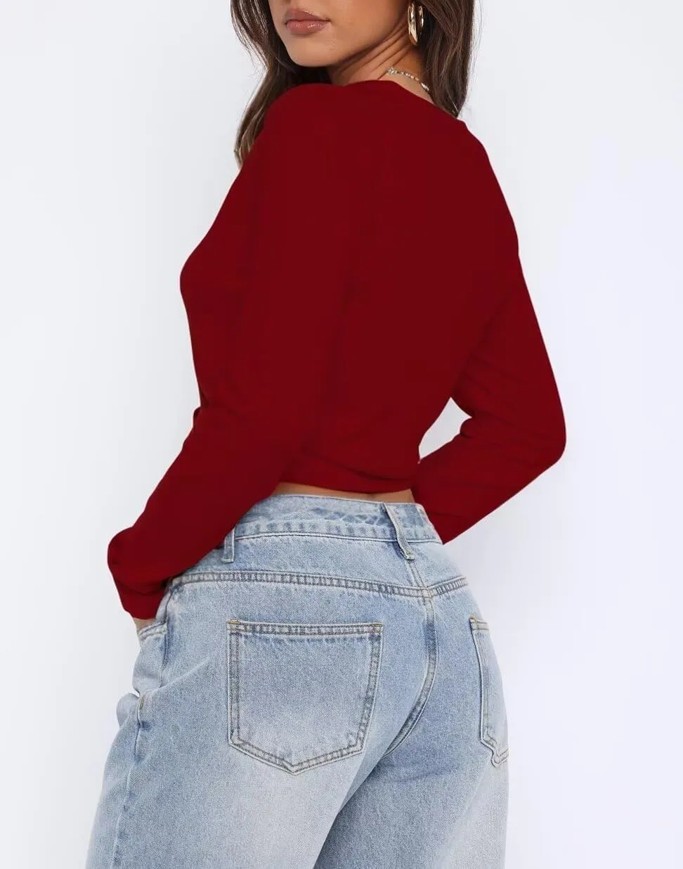 LEEDYA Women's Long Sleeve Cardigans Open Front Knit Cropped Sweaters Fall V Neck Button Down Jacket Tops