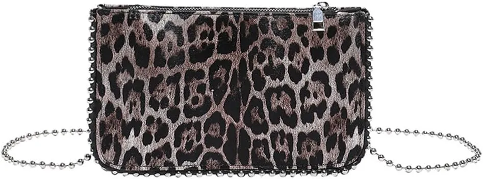 Leopard Print Beading Crossbody Bag Vintage Cheetah Print Satchel Shoulder Envelope Square Bag Animal Print Bag