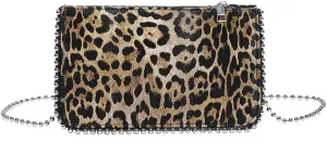 Leopard Print Beading Crossbody Bag Vintage Cheetah Print Satchel Shoulder Envelope Square Bag Animal Print Bag