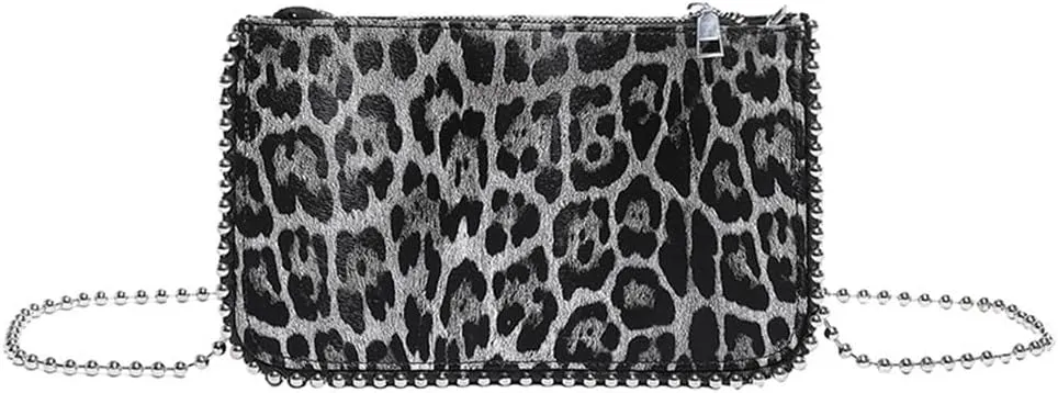 Leopard Print Beading Crossbody Bag Vintage Cheetah Print Satchel Shoulder Envelope Square Bag Animal Print Bag