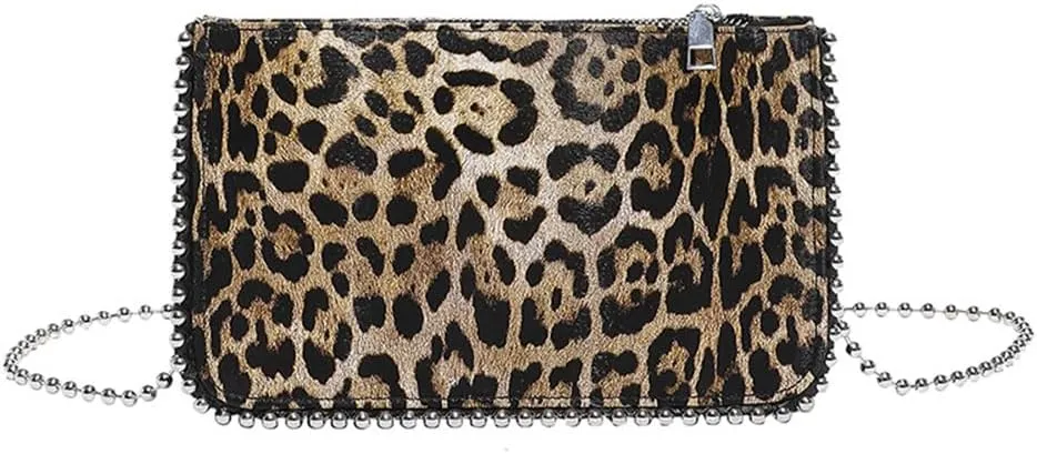 Leopard Print Beading Crossbody Bag Vintage Cheetah Print Satchel Shoulder Envelope Square Bag Animal Print Bag
