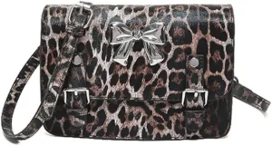 Leopard Print Bowknot Messenger Bag Vintage Cheetah Print Crossbody Square Bag Women Shoulder Satchel Evening Bag