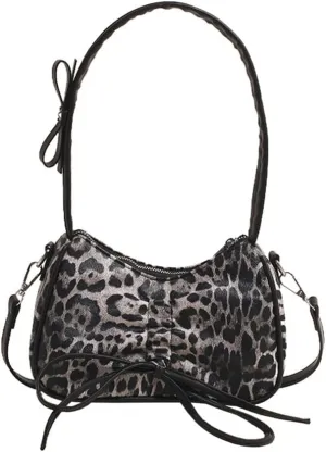 Leopard Print Satchel Hobo Bag for Women Cheetah Print Handbag and Purse Bowknot Leopard Shoulder Crescent Tote Bag