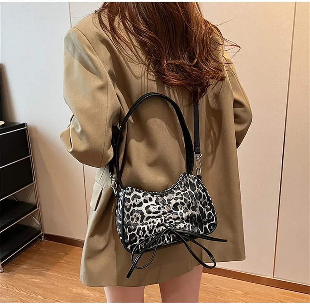 Leopard Print Satchel Hobo Bag for Women Cheetah Print Handbag and Purse Bowknot Leopard Shoulder Crescent Tote Bag