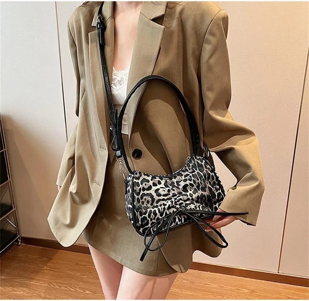Leopard Print Satchel Hobo Bag for Women Cheetah Print Handbag and Purse Bowknot Leopard Shoulder Crescent Tote Bag