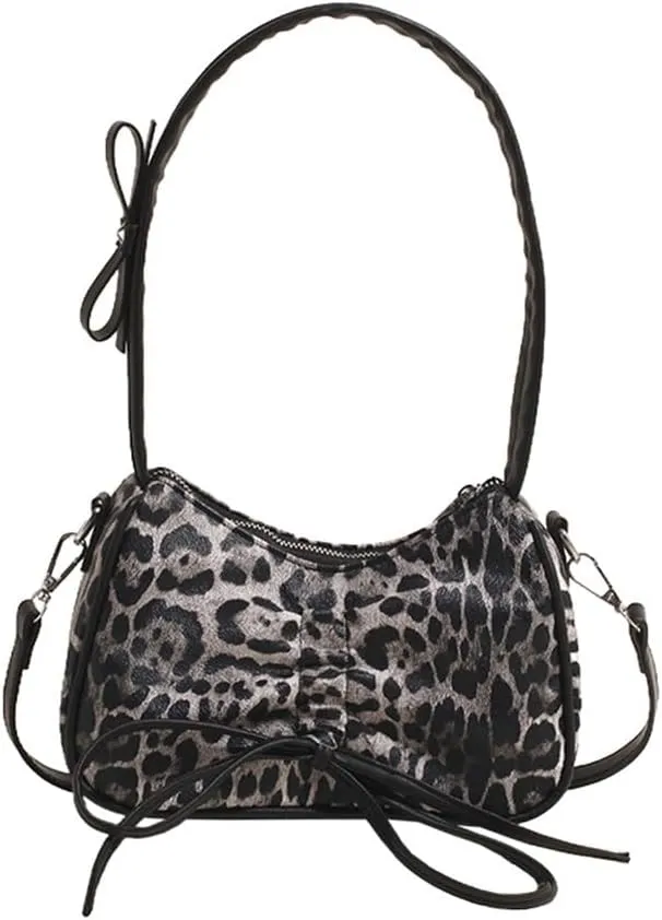 Leopard Print Satchel Hobo Bag for Women Cheetah Print Handbag and Purse Bowknot Leopard Shoulder Crescent Tote Bag