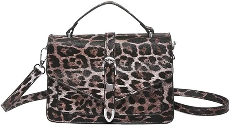 Leopard Print Satchel Square Handbag Cheetah Print Top Handle Bag Crossbody Tote Bag Leopard Shoulder Bag for Women