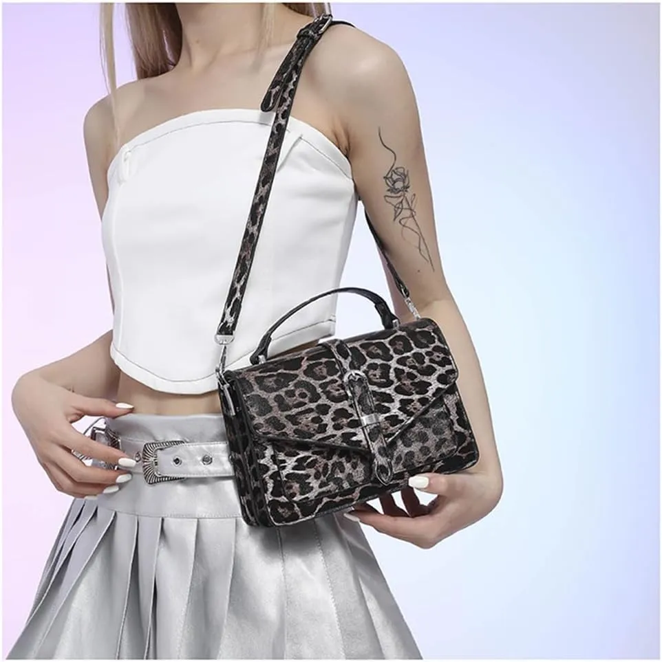 Leopard Print Satchel Square Handbag Cheetah Print Top Handle Bag Crossbody Tote Bag Leopard Shoulder Bag for Women
