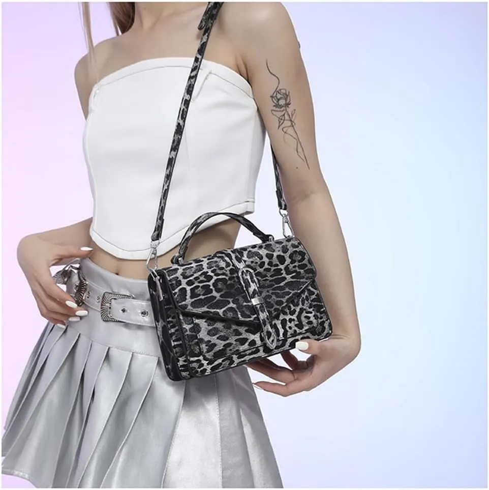 Leopard Print Satchel Square Handbag Cheetah Print Top Handle Bag Crossbody Tote Bag Leopard Shoulder Bag for Women