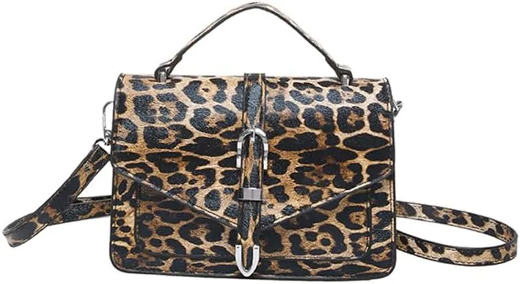Leopard Print Satchel Square Handbag Cheetah Print Top Handle Bag Crossbody Tote Bag Leopard Shoulder Bag for Women