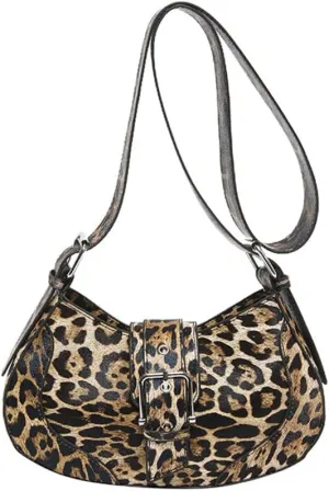 Leopard Print Shoulder Crescent Bag Y2k Vintage Cheetah Print Hobo Crossbody Bag Leopard Satchel Crescent Purse