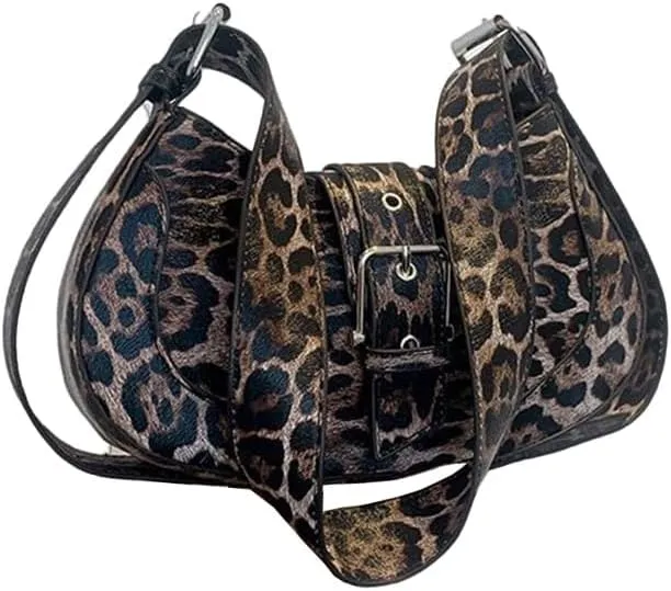 Leopard Print Shoulder Crescent Bag Y2k Vintage Cheetah Print Hobo Crossbody Bag Leopard Satchel Crescent Purse