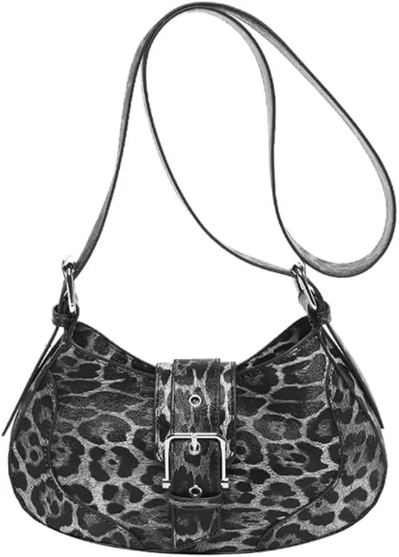 Leopard Print Shoulder Crescent Bag Y2k Vintage Cheetah Print Hobo Crossbody Bag Leopard Satchel Crescent Purse