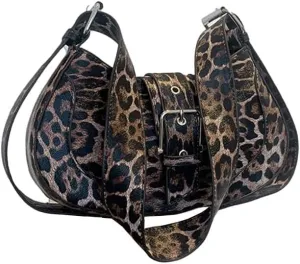 Leopard Print Shoulder Crescent Bag Y2k Vintage Cheetah Print Hobo Crossbody Bag Leopard Satchel Crescent Purse