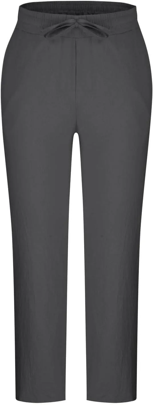 Linen Pants Men Drawstring Lightweight Beach Summer Yoga Pants Elastic Waist Slim Relaxed Fit Trousers with Pockets
