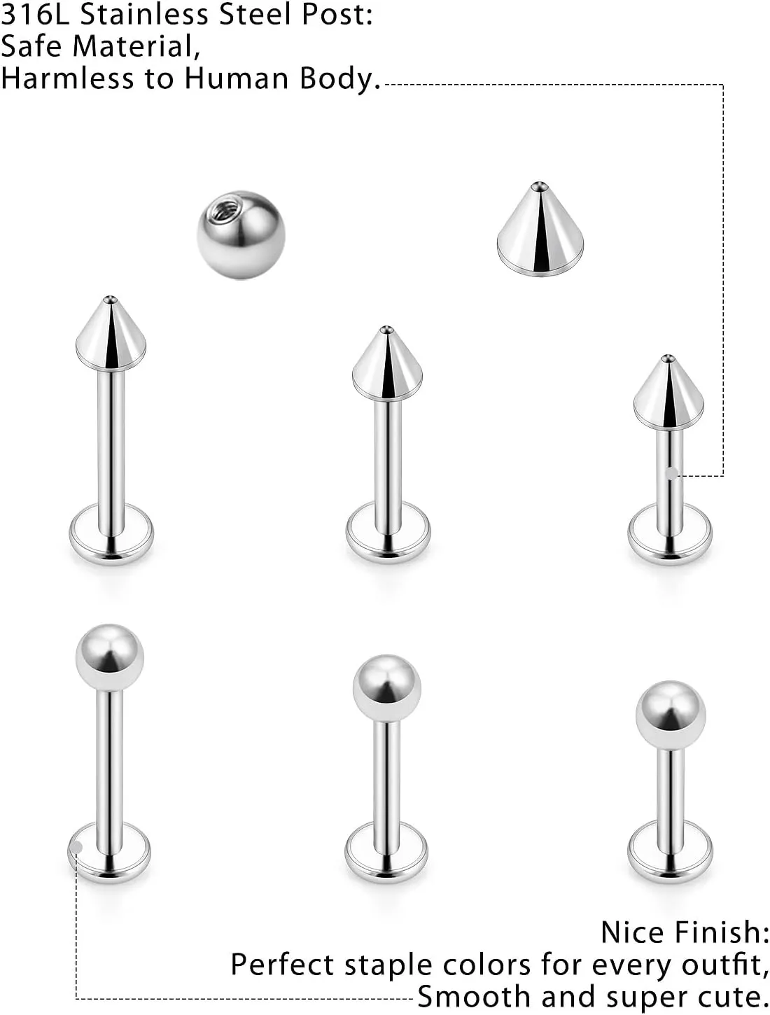 Lip Rings 16g Labret Jewelry Monroe Lip Ring Snake Bite Piercing Jewelry Helix Earring Tragus Cartilage Studs Surgical Steel Piercing Jewelry for Women Men