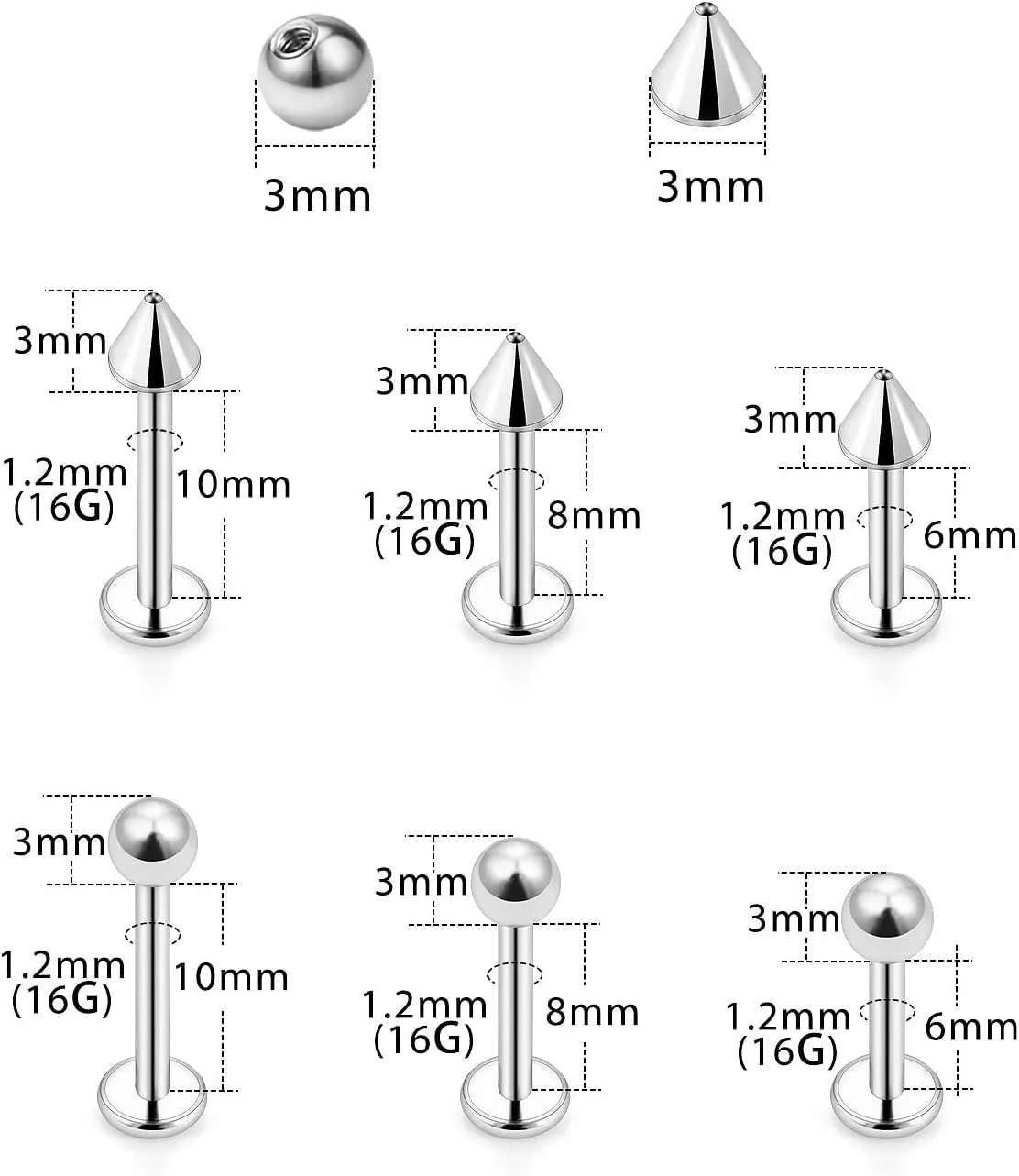 Lip Rings 16g Labret Jewelry Monroe Lip Ring Snake Bite Piercing Jewelry Helix Earring Tragus Cartilage Studs Surgical Steel Piercing Jewelry for Women Men
