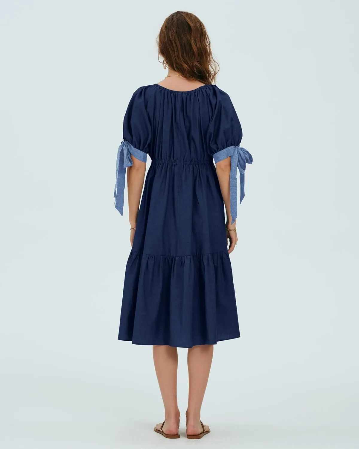 Locachy Womens Summer Short Sleeve Denim Cotton Maxi Dress Casual Flowy Tiered Boho Beach Dresses