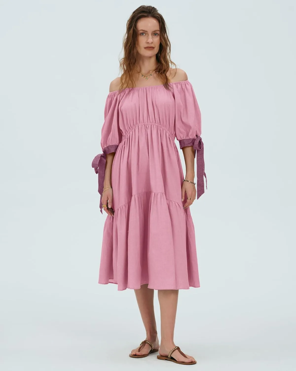 Locachy Womens Summer Short Sleeve Denim Cotton Maxi Dress Casual Flowy Tiered Boho Beach Dresses