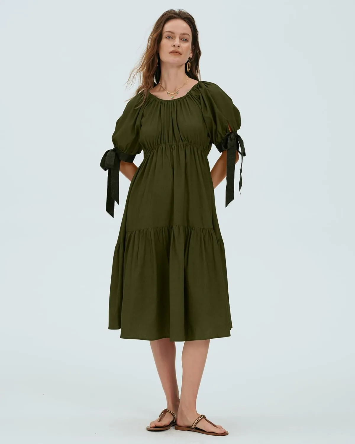 Locachy Womens Summer Short Sleeve Denim Cotton Maxi Dress Casual Flowy Tiered Boho Beach Dresses