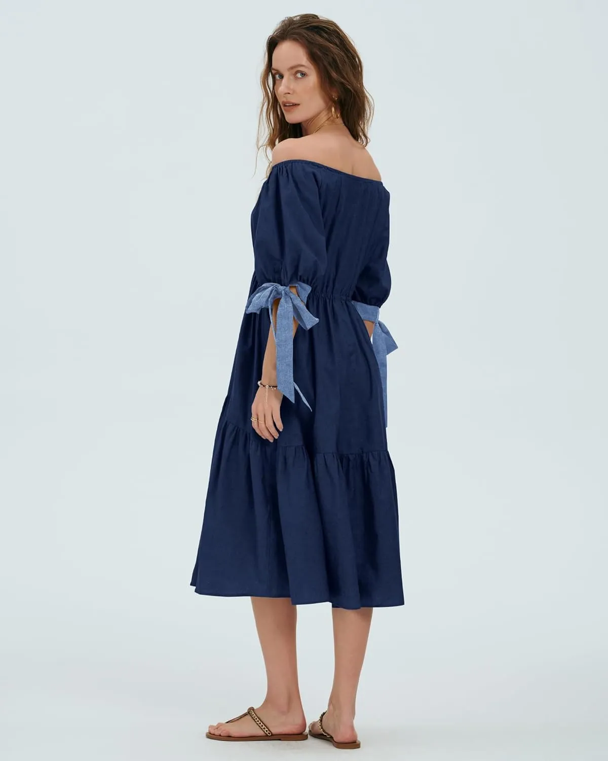 Locachy Womens Summer Short Sleeve Denim Cotton Maxi Dress Casual Flowy Tiered Boho Beach Dresses