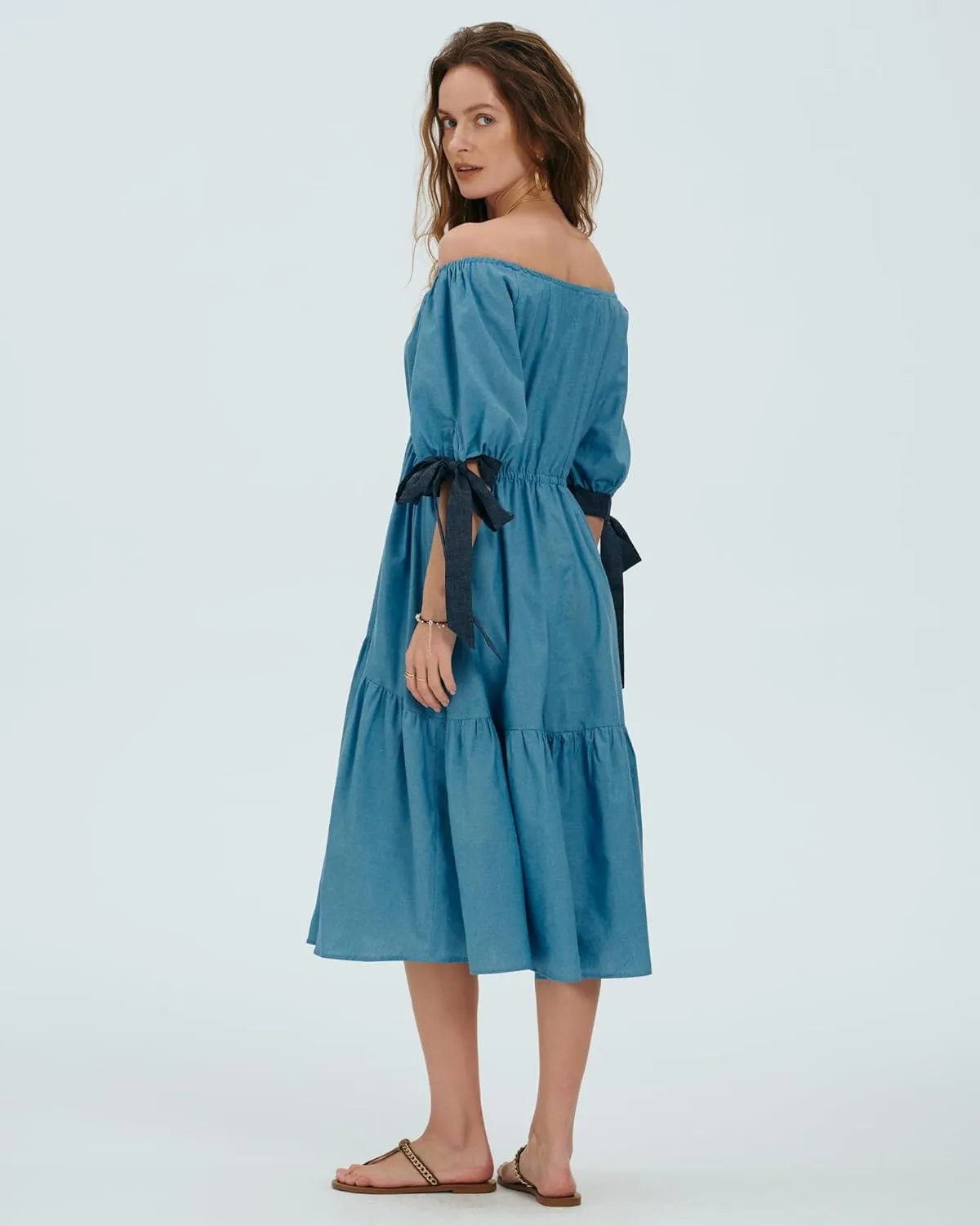 Locachy Womens Summer Short Sleeve Denim Cotton Maxi Dress Casual Flowy Tiered Boho Beach Dresses