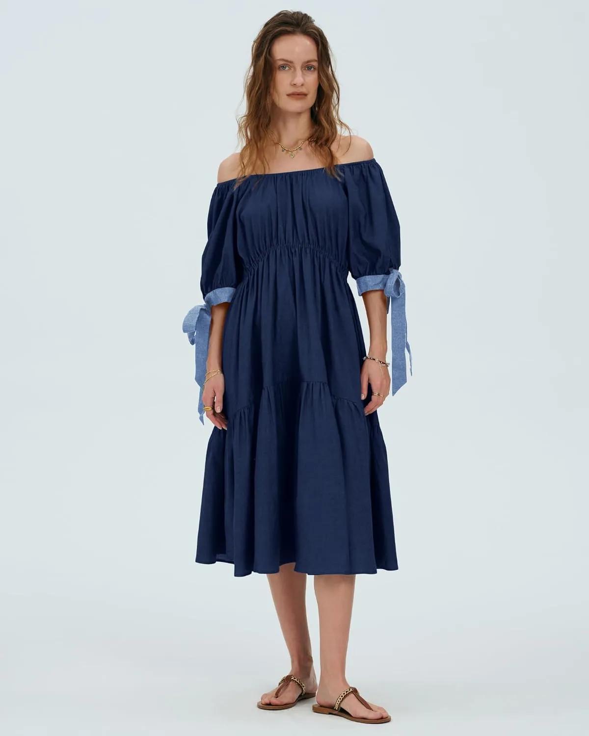 Locachy Womens Summer Short Sleeve Denim Cotton Maxi Dress Casual Flowy Tiered Boho Beach Dresses