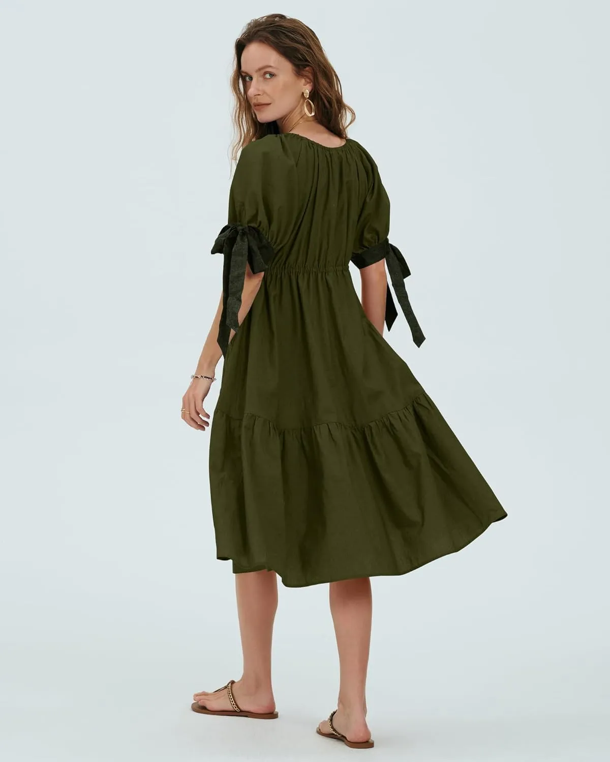 Locachy Womens Summer Short Sleeve Denim Cotton Maxi Dress Casual Flowy Tiered Boho Beach Dresses